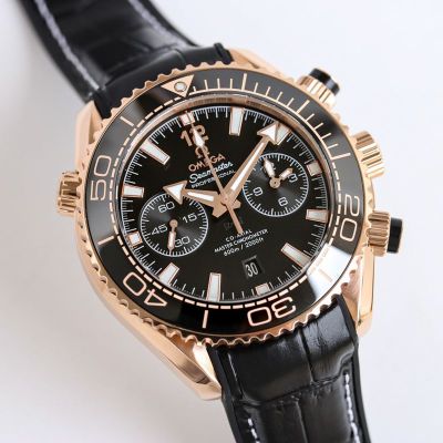 Omega 904L Steel 45.5MM Diameter 9900 Movement Ceramic Dial Leather Strap Men Watch